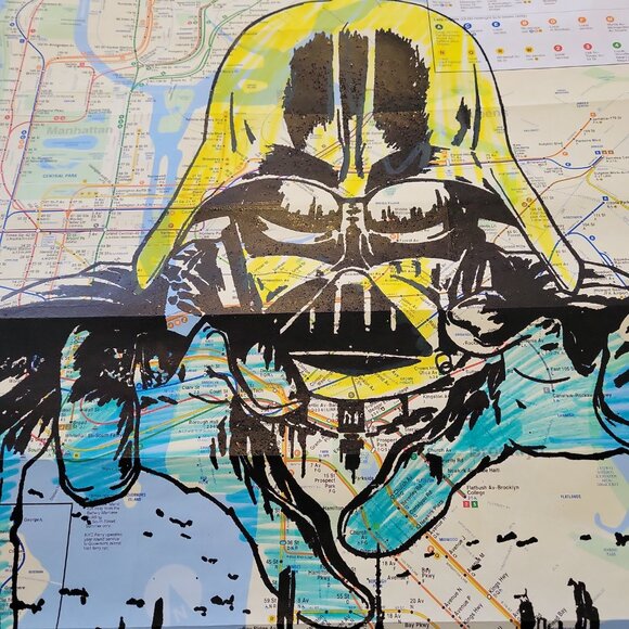 Star Wars Darth Vader Unique Handpainted Acrylic Art painting on NYC Subway Map - Picture 8 of 8